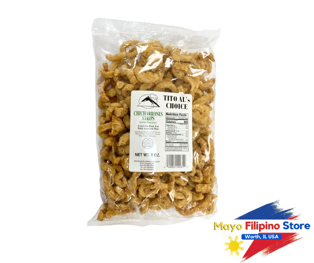 Tito Als Pork Chicharron Garlic 8oz 227g Strips White